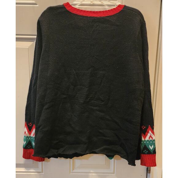 Womens Black Santa Claus Puppy Dog  Holiday Christmas Sweater - Picture 6 of 6